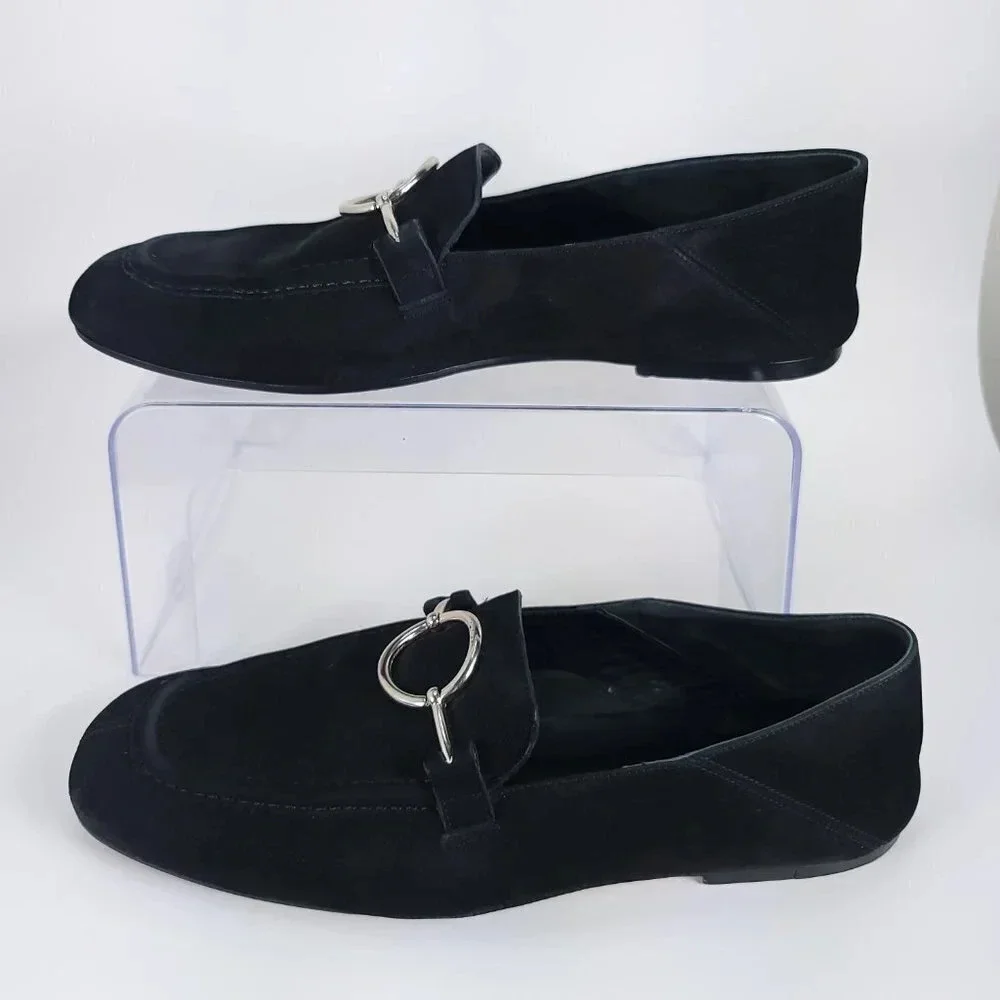 Via Spiga Abby‎ 2 Womens 8.5 Black Leather Slip On Loafer Chic Timeless Minimal